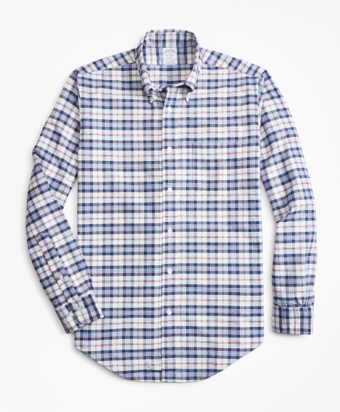Regent Fit Oxford Blue and Red Plaid Sport Shirt